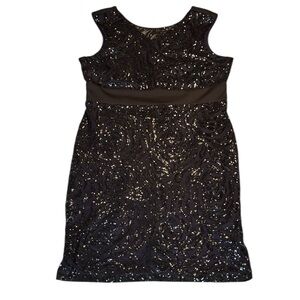 Ricki's Black Sequin Rose Sleeveless Dress Purple Under Layer sz 14 Stretch